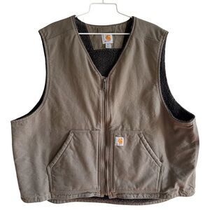 Carhartt Men's Washed Duck Sherpa-Lined Vest 2XL Driftwood